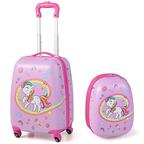 Kids Luggage 12" Toddler Backpack & 16" Travel Suitcase with Wheels