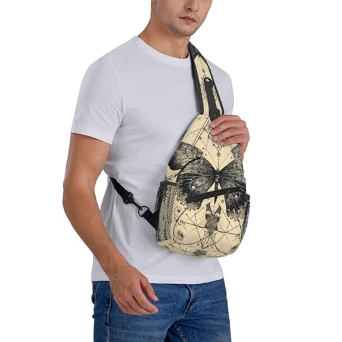Sling Bag Butterfly Goth Vintage Tarot Hiking Daypack Crossbody Shoulder Backpack Travel Chest Pack for Men Women