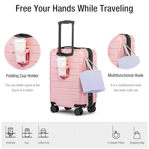 Carry On Luggage 22x14x9 Airline Approved Expandable Hardshell 20 Inch Suitcase with TSA Lock Carry On Suitcase with Wheels Small Travel Rolling Luggage with Cup Holder for Women