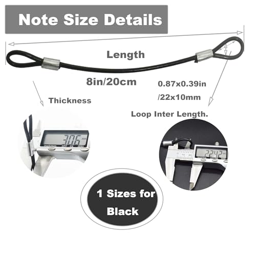 1/8"(3mm) Wire Diam Stainless Steel Cable Eyelets Loops Short Rope Lanyard Safety Tether Chain Lock with Vinyl Coated Cover, 15Pcs 8" Long Black (15 Count)