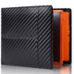 Wallet for Men RFID Blocking Genuine Leather Mens Wallets Bifold with 1 ID Window 15 Card Slots black stripe orange