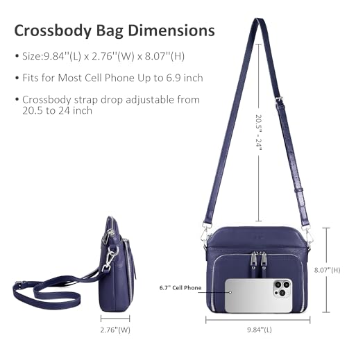 Genuine Leather Crossbody Bags for Women Travel Wallet Purse Navy