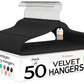 50 Pack New Premium Quality Velvet Hangers Ultra Thin Non Slip Adult Felt Space Saving Hangers for Closet Heavy Duty Coat Pants Jackets Dress Hangers 360° Swivel Hook Hold Upto 10 lbs Black (50 Count)