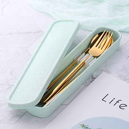3 PCS Stainless Steel Travel Camping Flatware Set Fork Spoon Chopsticks with Portable Case