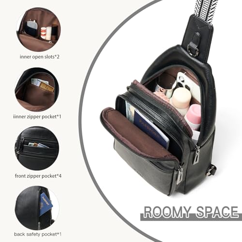 Sling Bag for Women Cross Body Bags Fanny Packs Over the Shoulder Bag Sling Backpack Vegan Leather Trendy Gifts Travel Handbag Black