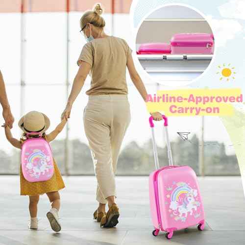 Kids Luggage 12" Toddler Backpack & 16" Travel Suitcase with Wheels (2 Count)