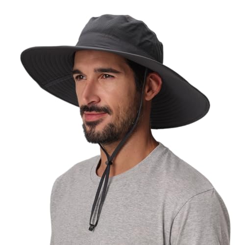 UPF50+ Mens Sun Hat Wide Brim Fishing Hat Large Brim Sun Protection Gardening Beach Bucket Hat for Men Women Dark Grey