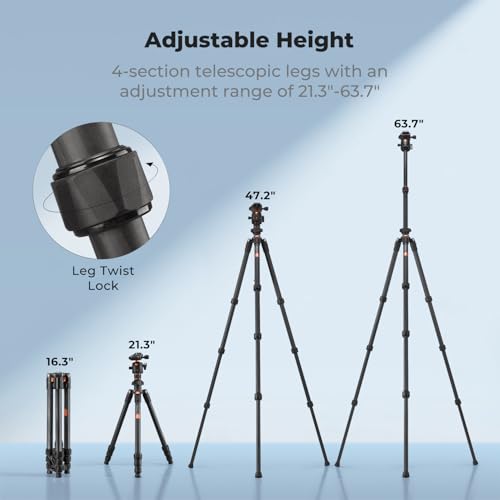 64" Carbon Fiber Camera Tripod with 1.4" Metal Ball Head