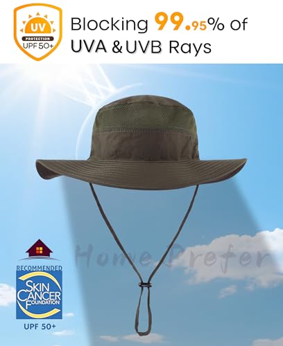 UPF50+ Mens Sun Hat Wide Brim Fishing Hat for Men Sun Protection Hat Light Weight Bucket Hat for Garden Hiking Camping Safari Army Green