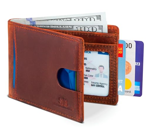 RFID Blocking Slim Bifold Genuine Leather Thin Minimalist Front Pocket Wallets for Men Billfold Wallet Men Gift