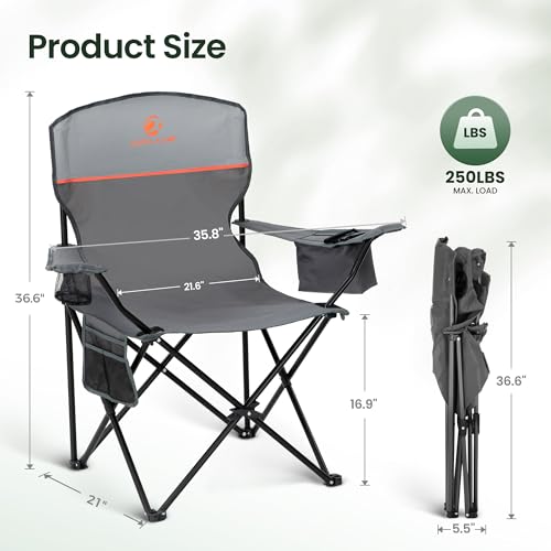 2 Pack Folding Camping Chairs Outdoor Lawn Chair Support 250lbs Gray (2 Count)