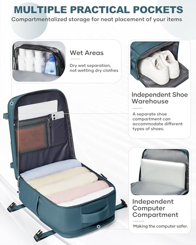 Travel Backpack Carry On for Women Man Gym Backpack with Laptop Compartment Mochila de Viaje Teacher Personal Item Backpacks Airplane Accessories Must Haves Peacock Blue