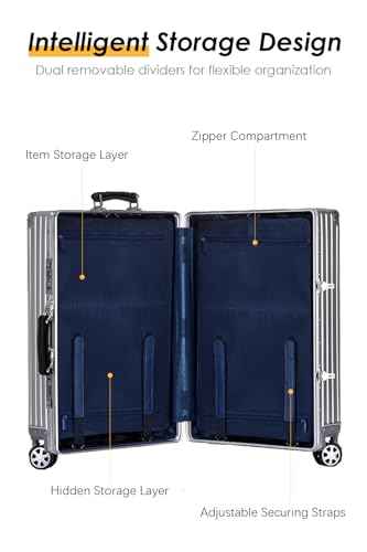 28 Inch All Aluminum Checked in Luggage with Leather Handle