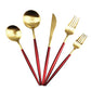 20-Piece 18/10 Stainless Steel Flatware Silverware, Luxury Dinnerware Set Travel Cutlery Tableware Include Knife Fork Spoon Service for 4, Dishwasher Safe (Red Handle Matte Gold) (4 Count)
