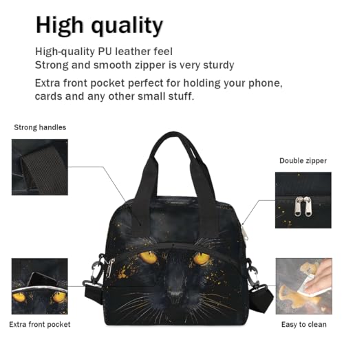 Black Animal Cat Insulated Lunch Bag for Women Girl Reusable Lunch Tote Box With Shoulder Strap Lightweight Thermal Cooler Meal Prep Bag for Work School Office Picnic (print 2)