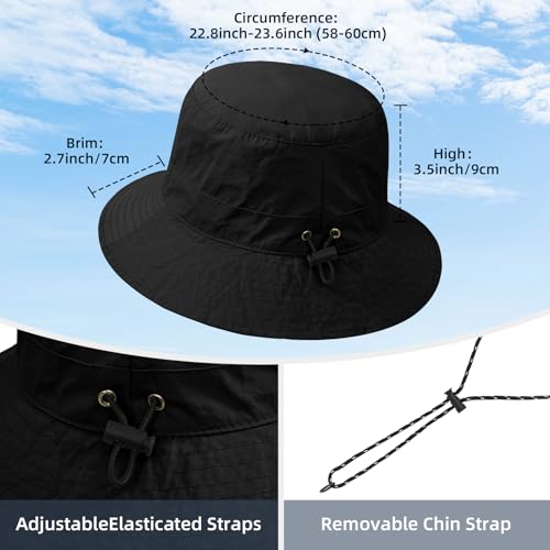 Waterproof Bucket Hats for Woman UPF 50+ Sun Hat Black