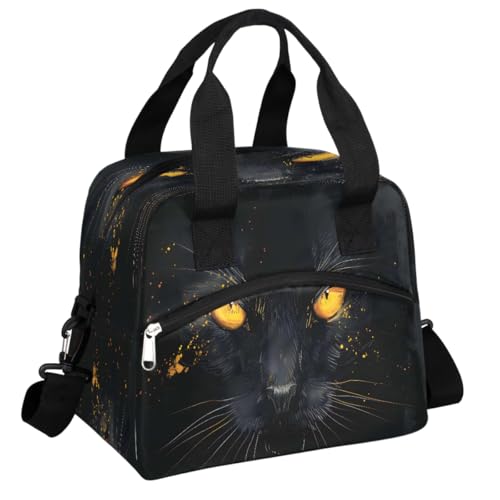 Black Animal Cat Insulated Lunch Bag for Women Girl Reusable Lunch Tote Box With Shoulder Strap Lightweight Thermal Cooler Meal Prep Bag for Work School Office Picnic (print 2)