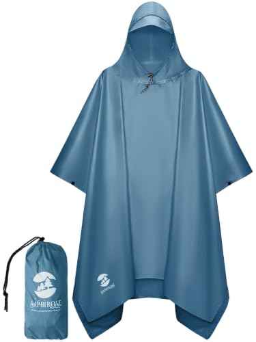 Adult Rain Poncho Waterproof Hooded Raincoat Lightweight Packable