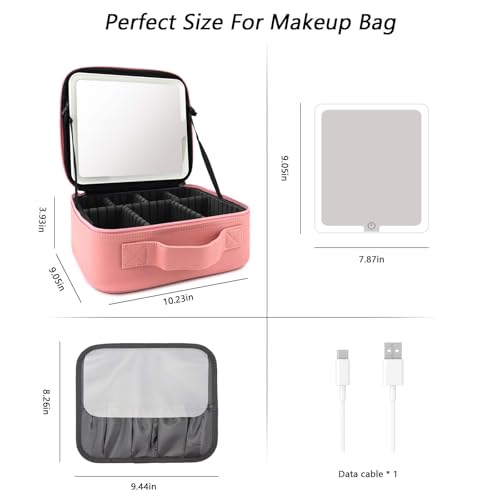 Travel Makeup Bag with LED Mirror Travel Makeup Organizer with 3 Lighted Settings