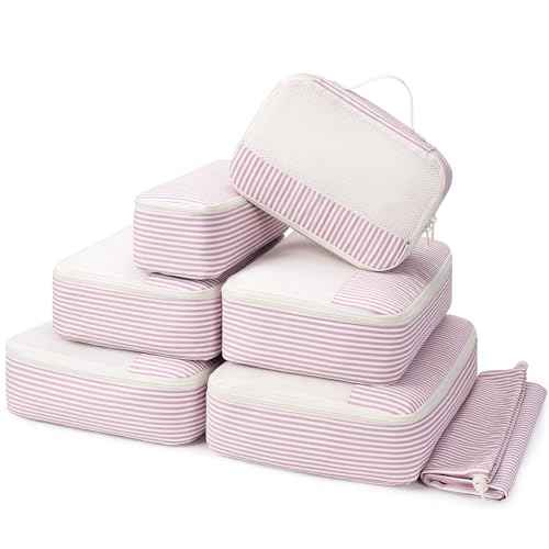 7 Set Striped Packing Cubes for Travel Carry on Suitcase