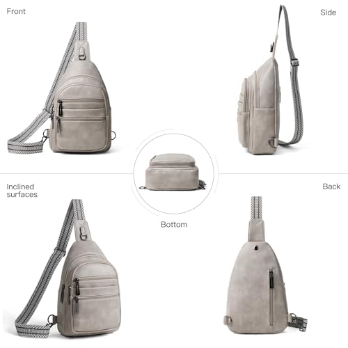 Sling Bag for Women Crossbody Bags Fanny Packs Sling Purse Backpack Shoulder Bag Vegan Leather Chic Gifts Travel Handbag Light Grey