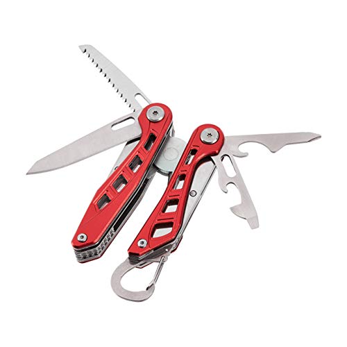 8-in-1 Stainless Steel Multitool with Safety Lock and Nylon Sheath, Red