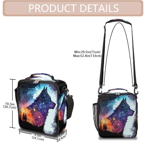 Wolf Forset Kids Lunch Box for Girls Boys Reusable Insulated Lunch Bag for Kids Toddler Thermal Cooler Spacious Lunchbox with Shoulder Strap Lunchbag for School Work Picnic (print 16)