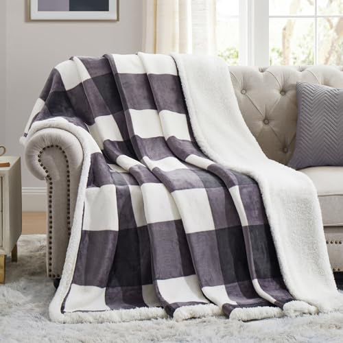 Sherpa Blanket Fleece Throw Blanket Full Queen Plaid Thick Bed Blanket