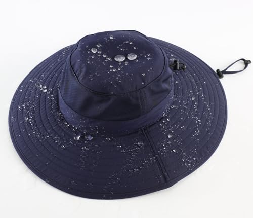 UPF50+ Mens Wide Brim Sun Hat Large Foldable Brim Bucket Hat for Fishing Gardening Womens UV Protection Hat Navy Blue