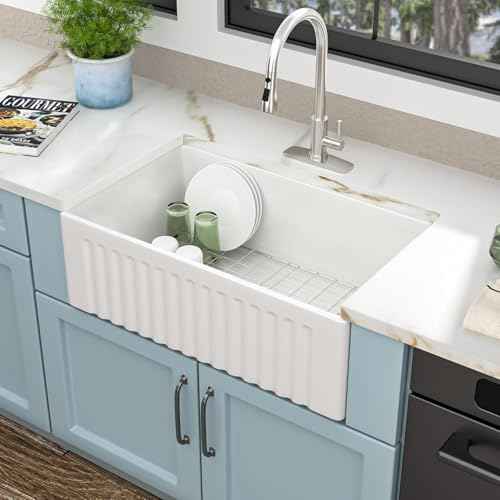 30"x18" White Farmhouse Kitchen Sink