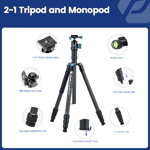 73" 185cm Carbon Fiber Travel Tripod for Camera