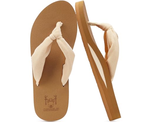 Flip Flops for Women Arch Support Summer Beach Sandals Beige Size 12