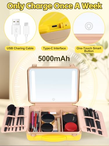 Travel Makeup Train Cases with Lighted Mirror 3 Color Setting