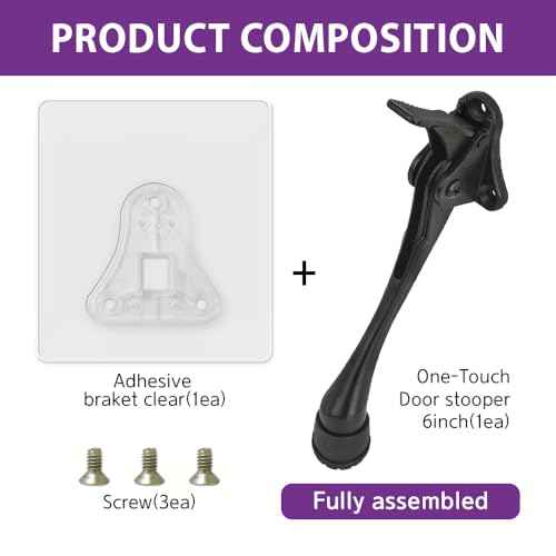 HASHI 6 Inch Kickdown Door Stopper No Drilling