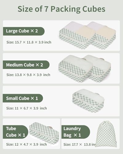 7 Set Checkered Packing Cubes for Travel Kids Women