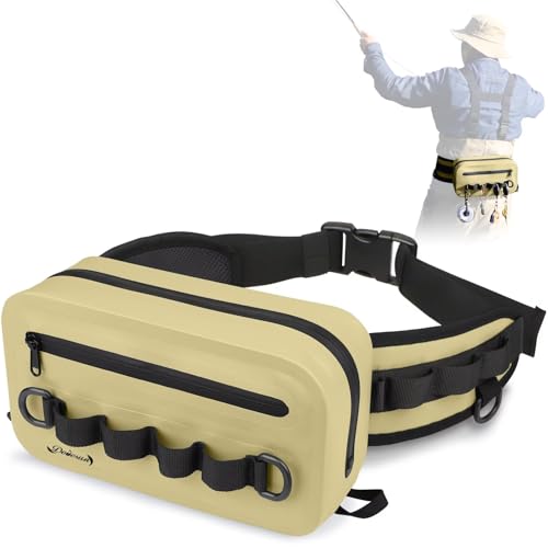 Waterproof Fishing Fanny Pack for Men 3.3L Fly Fishing Bag Chest Pack with Airtight Zipper Khaki