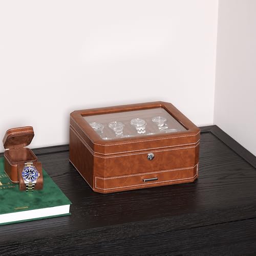 8 Slot Leather Watch Box with Valet Drawer