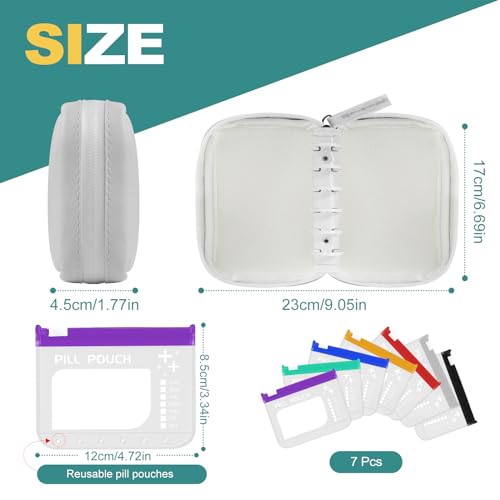 A7 Waterproof Pill Organizer with 7 PCS L Size Zippered Pill Pouches for A7 Binder (7 Count)