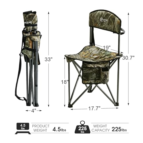 Extra Large Quick Folding Tripod Stool with Backrest Fishing Camping Chair with Carry Strap