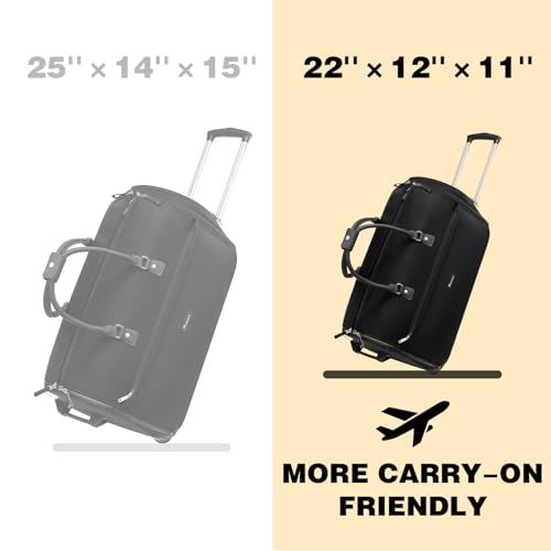 3-in-1 Rolling Garment Duffle Bag with Wheels, 22in Black