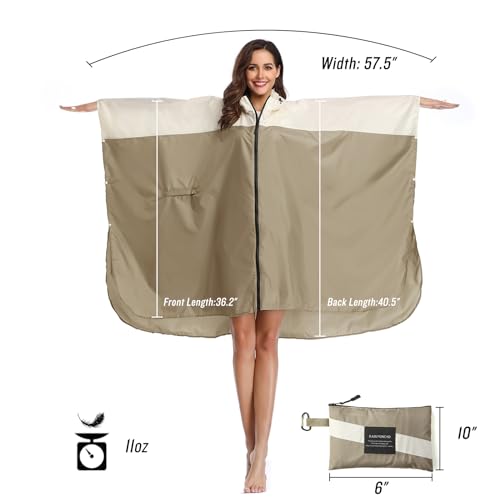 Adult Rain Poncho Waterproof Hooded Zipper Raincoat with Pockets