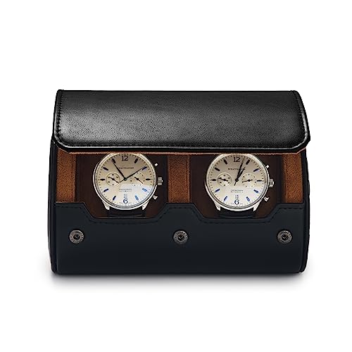 2 Slot Leather Travel Watch Case Black