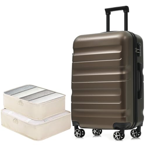 24 Inch Luggage Set Hardshell ABS Suitcase with Spinner Wheels 2 Packing Cubes Durable Travel Checked Luggage for Weekend Getaways Long Vacations Brown (2 Count)