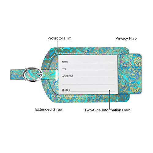2 Pack Luggage Tags Leather Name ID Labels with Privacy Cover (2 Count)