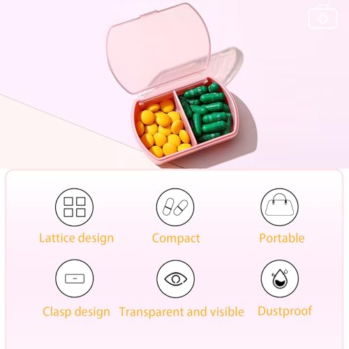 6PCS Small Pill Case Travel Pill Box Cute Pill Organizer for Purse Portable Daily Medicine Organizer 2 Compartment Pill Holder for Vitamins (6 Count)