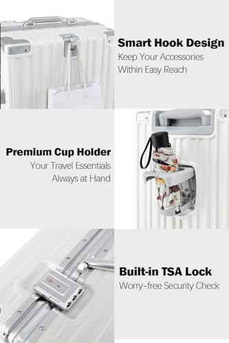 24 Inch Checked Zipperless Luggage with Cup Holder