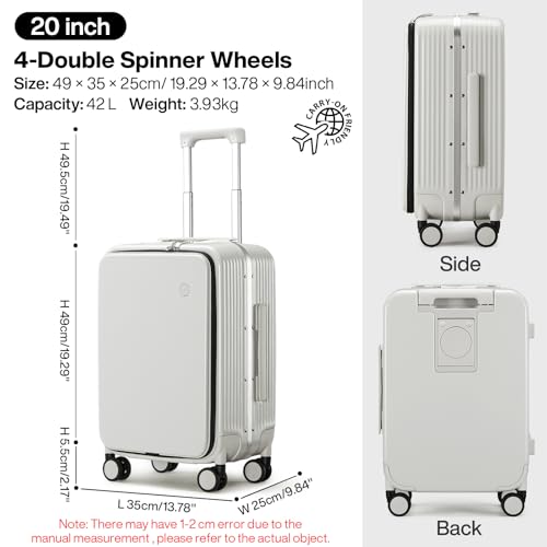 Carry On Luggage with Cup Phone Holder and Charger Hard Shell Suitcases with Spinner Wheels