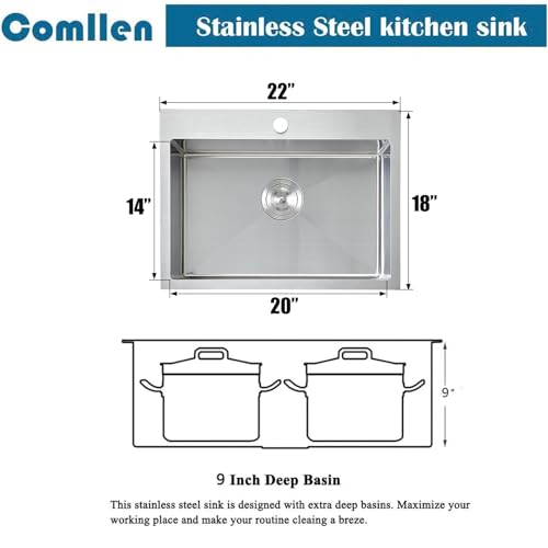 22x18 Inch Drop in Kitchen Sink