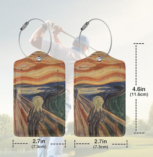 2 Pack Luggage Tags for suitcases Edvard Munch Scream TSA Approved Label Luggage Tag Baggage Tag Leather Stainless Steel Loop Label Tag for Men Women Travel Bag Suitcase (2 Count)