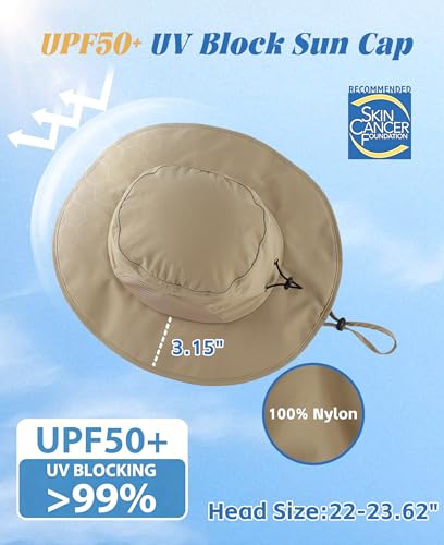 UPF50+ Mens Sun Hat Wide Brim Fishing Hat Airy Mesh UV Protection Portable Bucket Sun Hat Dark Khaki